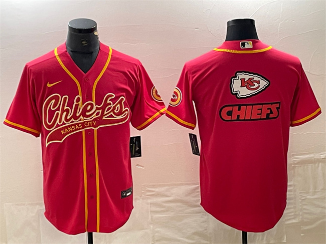 Men's Kansas City Chiefs Red Team Big Logo With Patch Cool Base Stitched Baseball Jersey